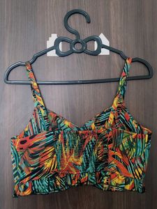 Tropical Print Ruffle Crop Top with Shorts and Jac