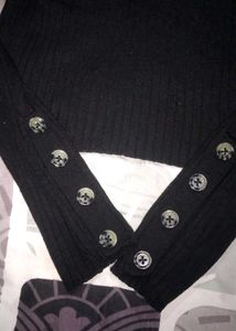Chic Black Buttoned Knit Top
