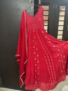 Beautiful Red Embroidered Ethnic Gown