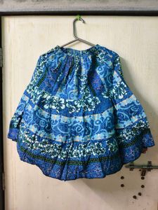 Blue Floral Print Cotton Skirt