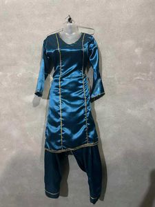 Teal Satin Kurta Set without duppatta