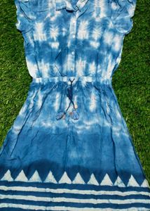 Shishti Blue Tie-Dye cotton Shirt Kurti Dress