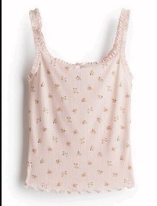 H&M Lace Trimmed Jersey Strappy Light Pink Top