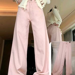 Pink Wide Leg Denim Jeans