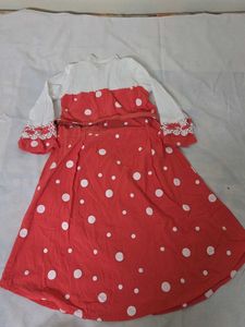 Girls Polka Dot Chinese Collar Dress with Belt