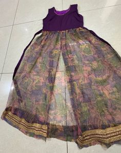 Elegant Purple &amp; Floral Print Gown