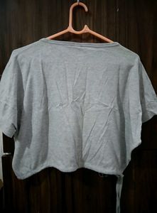Off-Shoulder Graphic Tee with Drawstring