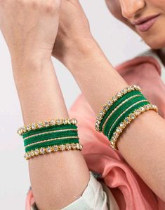 Green Kundan Bangles(pack of 26)