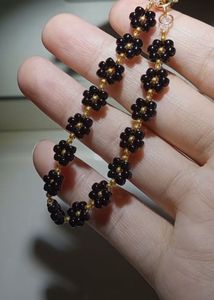 Black Flower Beaded Bracelet