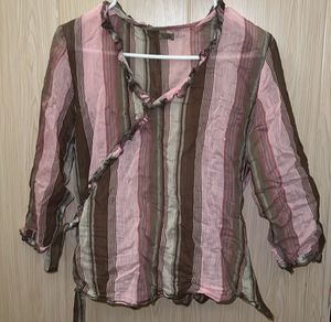 Striped Ruffled Wrap Blouse