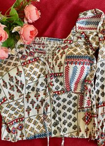 Boho Floral Print Tie Front Top