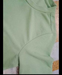 Mint Green Ribbed Cropped T-Shirt