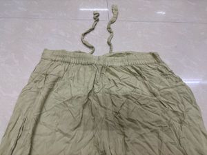 Festive Olive Green Wide-Leg Trousers with Gold Ch