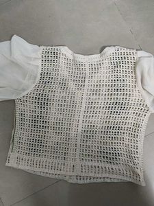 Crochet Knit Button-Up Top