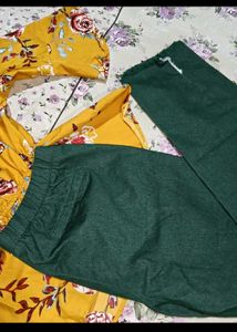 Stylish Yellow Floral Peplum Top and pants set
