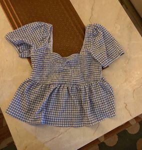 blue white smocked peplum top (price is fixed)