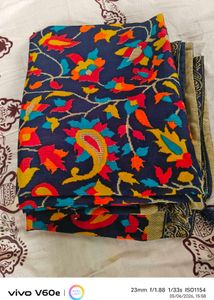 Vibrant Floral Print Navy Blue Saree