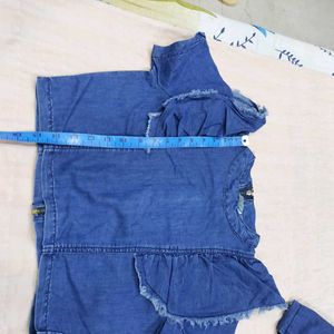 Denim Ruffled Top &amp; Skirt Set