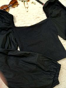 Black Puff Sleeve Off-Shoulder Top
