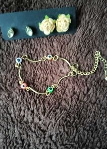 Rose fabric/kundan stone earrings and a multicolor