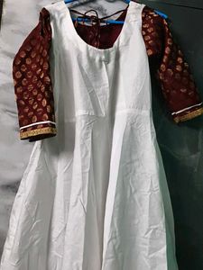 Elegant Maroon &amp; White Ethnic Gown