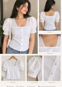 Chic White Puff Sleeve Square Neck Top