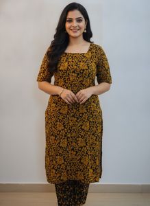 Mustard floral jaal Kurta set