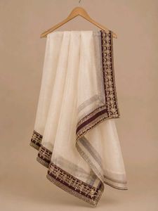 Elegant Cream duppata with purple Border