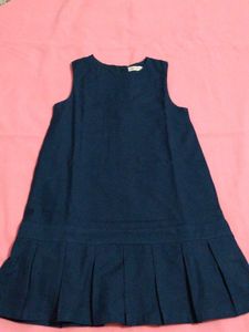 Navy Blue Pleated Hem Dress