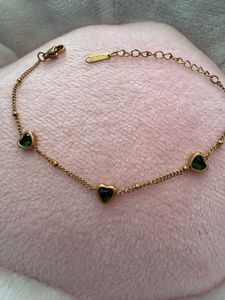 Anti Tarnish Emerald Heart Charm Bracelet