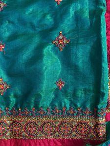 Beautiful Teal Embroidered Silk Saree