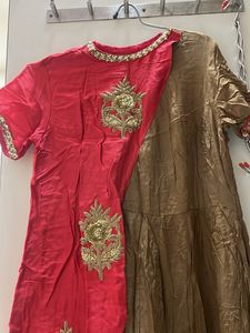 Embellished Red &amp; Gold Party Dress(with free gift)