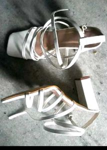 Stylish White Strappy Block Heels