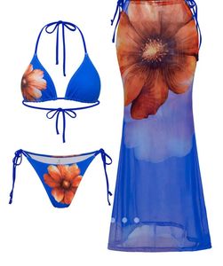 Vibrant Floral Bikini and Skirt Set