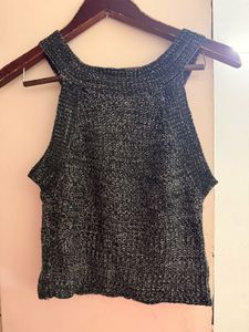 Y2K Grey Halter Knit Tank Top