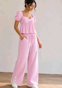 Cute Pink Puff Sleeve Co-ord Set