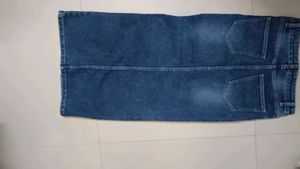 Denim Midi Skirt with Slit