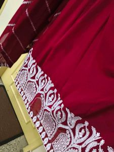 Maroon Kurta Set with White Embroidery