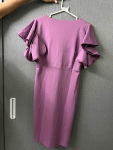 Elegant Premium Purple Flutter Sleeve Wrap Dress