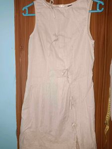 Beige Linen Ethnic Dress