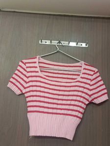 Striped Cropped Knit Top