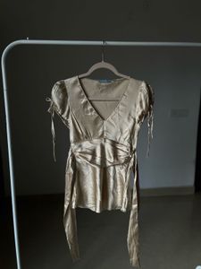 GUESS Champagne Silk Tie detail Blouse