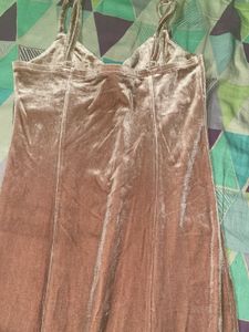 Pink Velvet Midi Dress with Slit