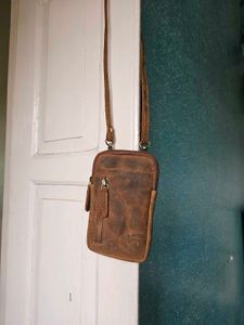 Brown Leather Phone Pouch Bag