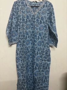 Blue Floral Print Kurta with Sequins