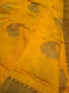 Vibrant Yellow Silk Saree with Paisley Motif