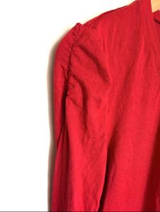 Red Long Sleeve Lace Details Top