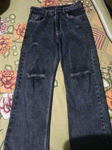 Ripped Black Wash Wide Leg Jeans