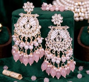 Elegant Pink Pearl Chandelier Earrings