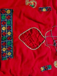 Red Embroidered Saree with blouse